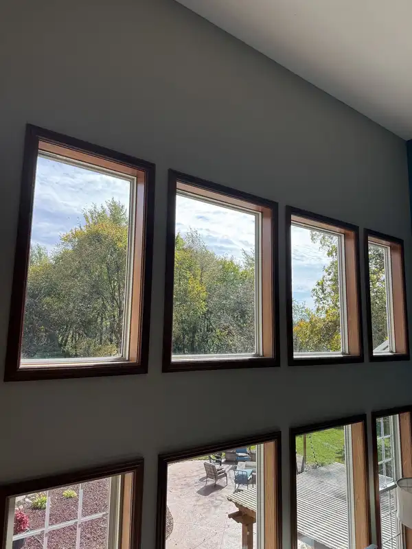 Another view of the Huntertown great-room windows, upper and lower panes clear