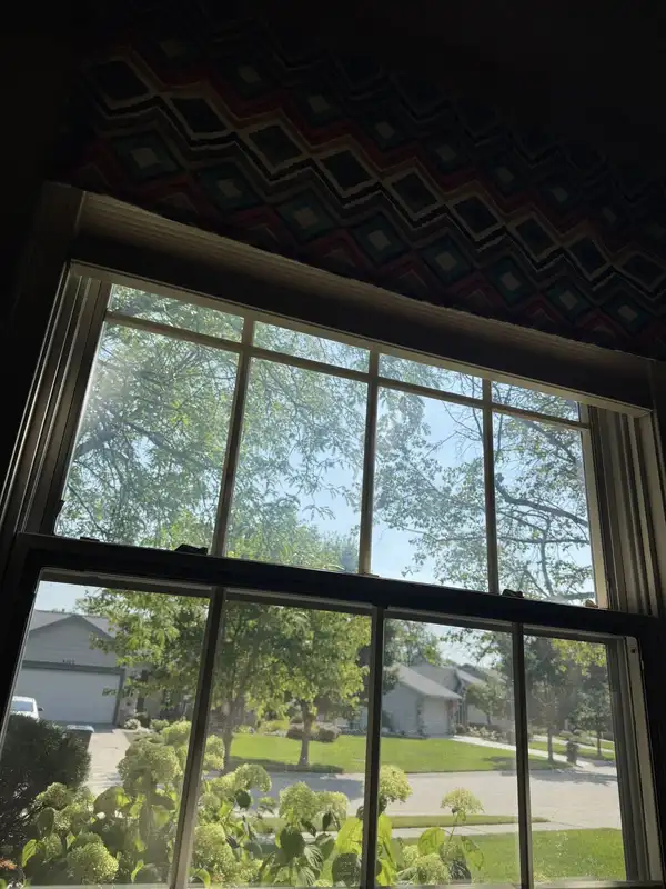 Large double-hung window in a New Haven home, viewed from inside with clear glass